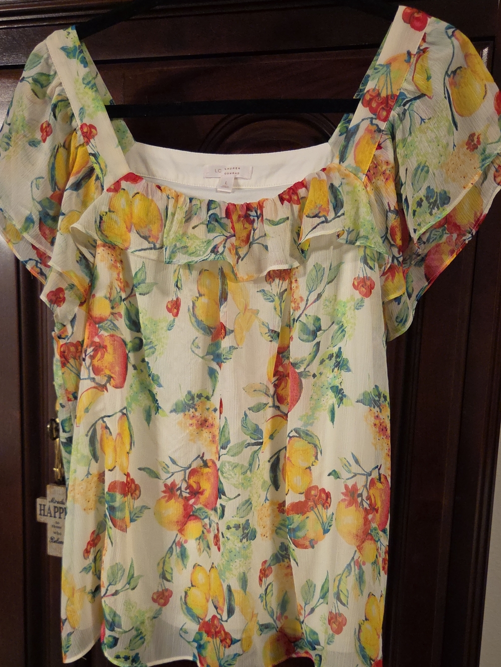 LC Lauren Conrad White Yellow Floral Off-Shoulder Ruffle Blouse